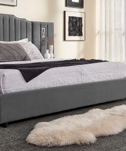 Queen Size Upholstered Bed Frame With Velvet Fabric