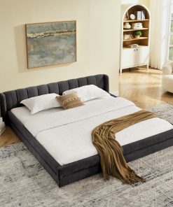King Size Upholstered Bed Frame with Thick Fabric