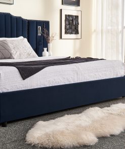 King Size Upholstered Bed Frame with Velvet Fabric