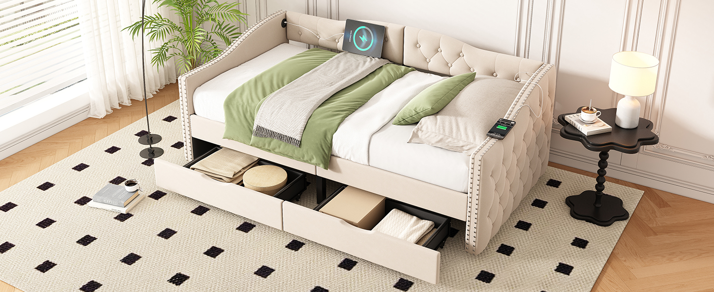 Upholstered Daybed With Storage Drawers