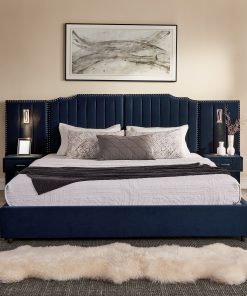 King Size Upholstered Bed Frame with Velvet Fabric