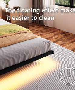 Queen Size Floating Bed Frame with Headboard and Storage