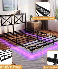 Queen Size Floating Bed Frame with Headboard and Storage