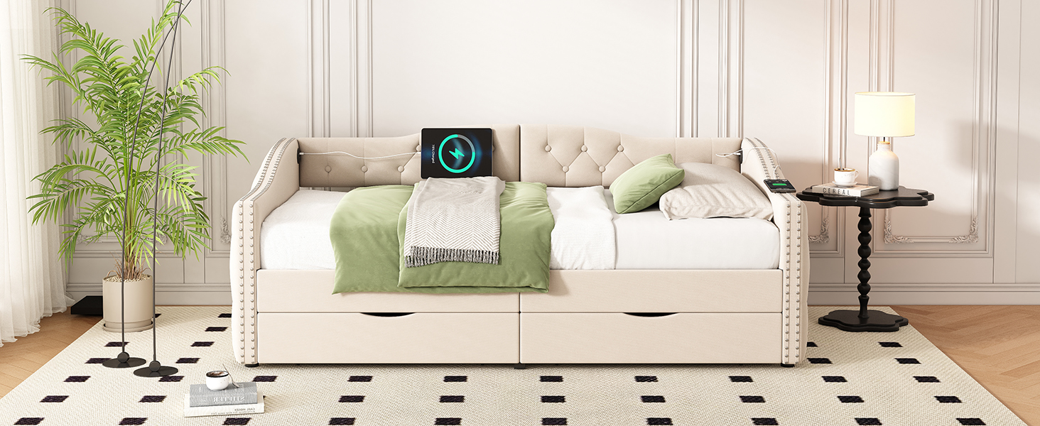 Upholstered Daybed With Storage Drawers