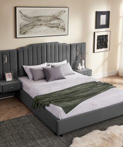 Queen Size Upholstered Bed Frame With Velvet Fabric
