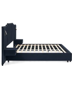 King Size Upholstered Bed Frame with Velvet Fabric
