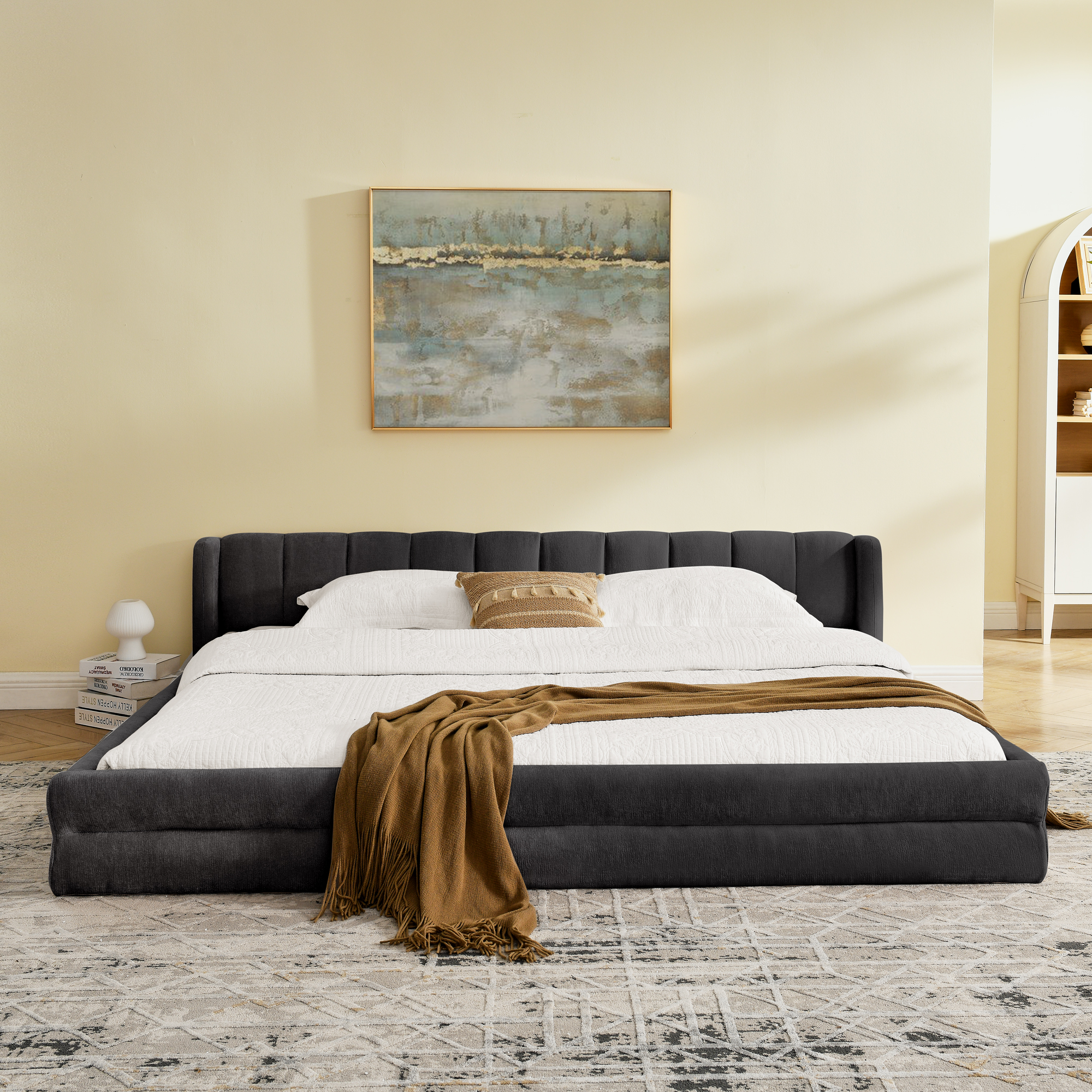 King Size Upholstered Bed Frame with Thick Fabric