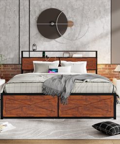 King Bed Frame with Storage Headboard and 12 Drawers