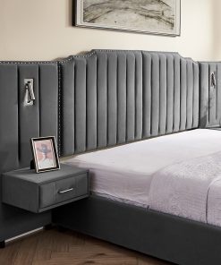 Queen Size Upholstered Bed Frame With Velvet Fabric