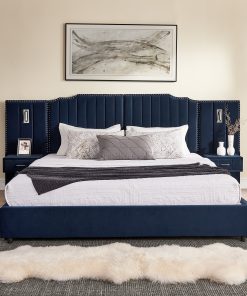 King Size Upholstered Bed Frame with Velvet Fabric