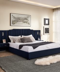 King Size Upholstered Bed Frame with Velvet Fabric