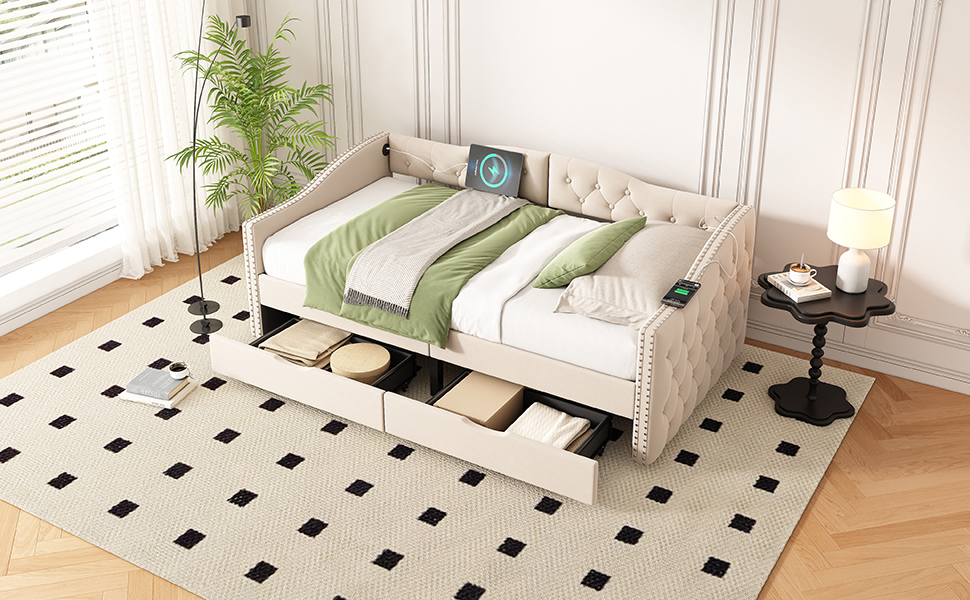 Upholstered Daybed With Storage Drawers