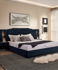King Size Upholstered Bed Frame with Velvet Fabric