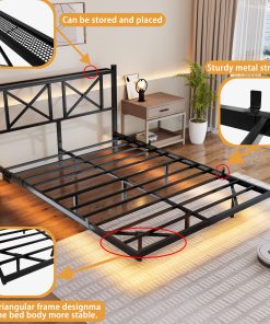 Full Size Floating Bed Frame with Headboard and Storage
