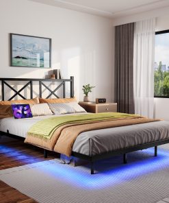 Queen Size Floating Bed Frame with Headboard and Storage