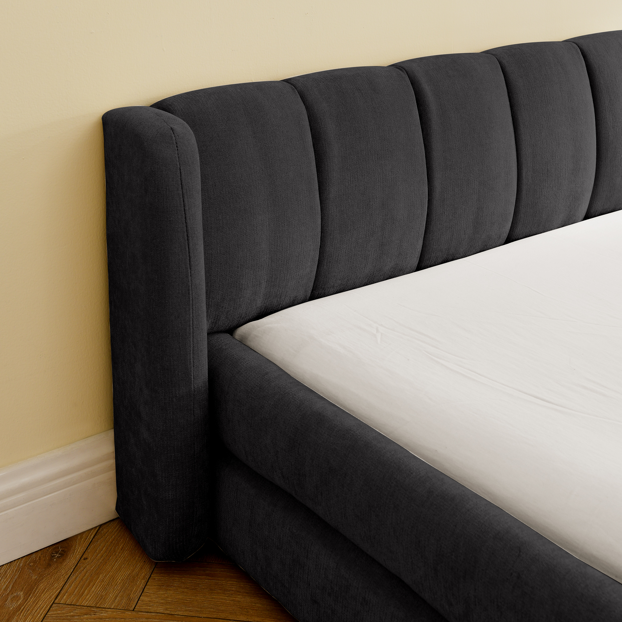 King Size Upholstered Bed Frame with Thick Fabric