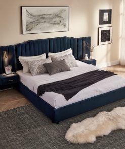 King Size Upholstered Bed Frame with Velvet Fabric