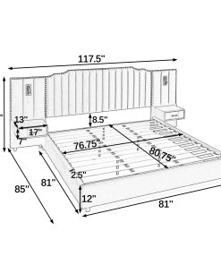 King Size Upholstered Bed Frame with Velvet Fabric