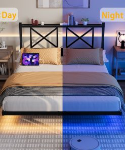 Full Size Floating Bed Frame with Headboard and Storage