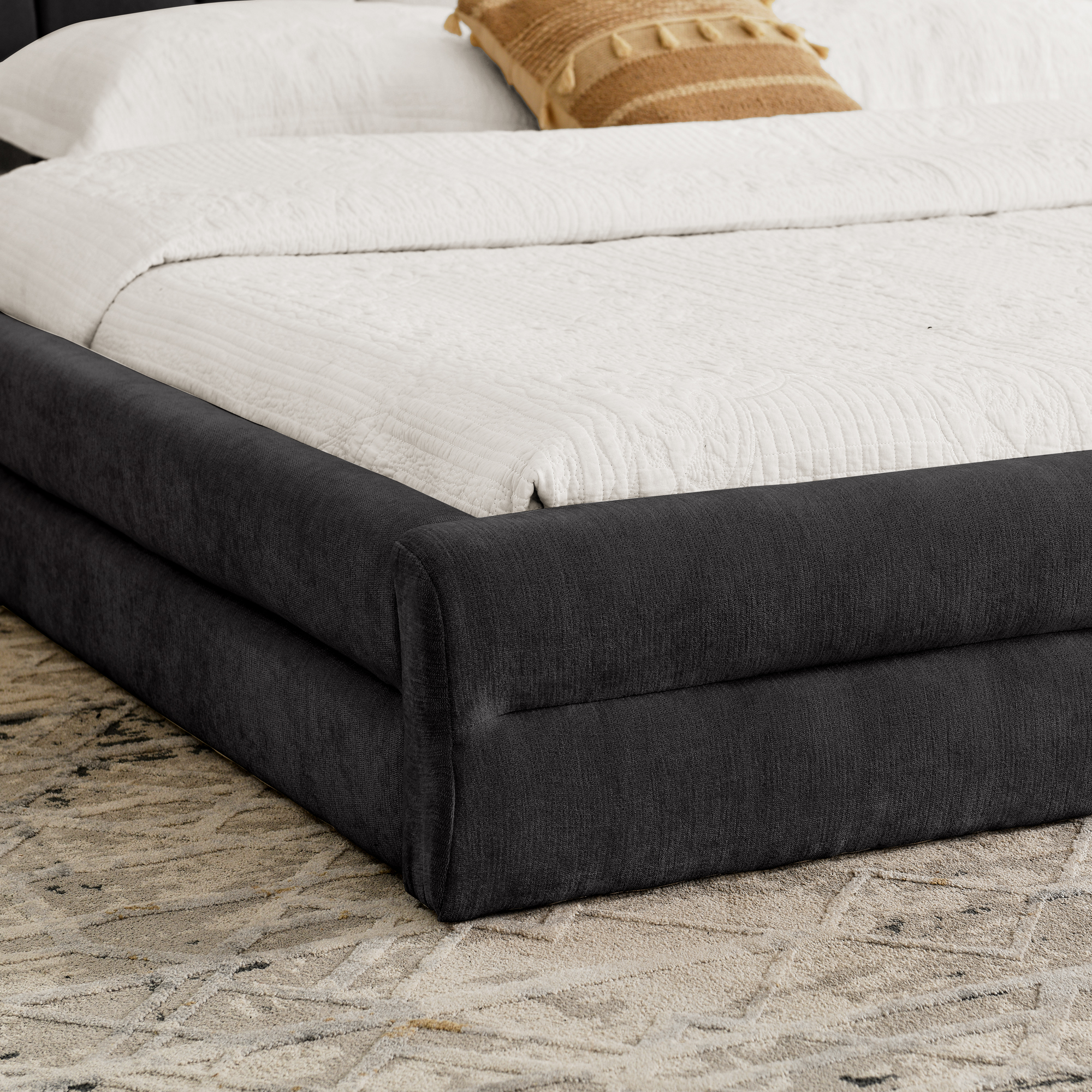 King Size Upholstered Bed Frame with Thick Fabric
