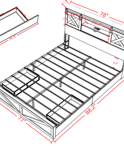 King Size Farmhouse Bed With LED Lights And Charging Station