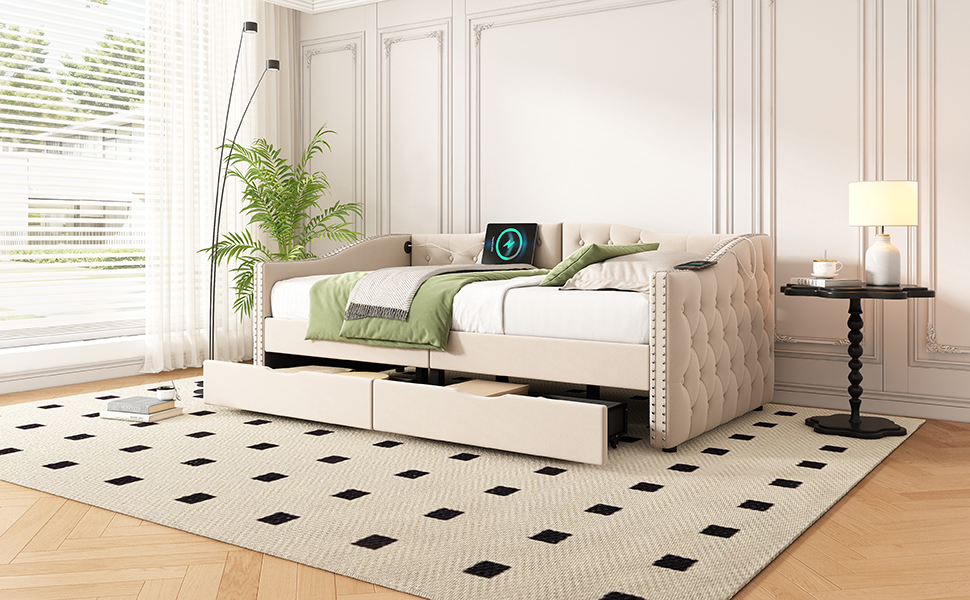 Upholstered Daybed With Storage Drawers