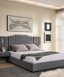 Queen Size Upholstered Bed Frame With Velvet Fabric