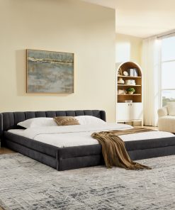 King Size Upholstered Bed Frame with Thick Fabric