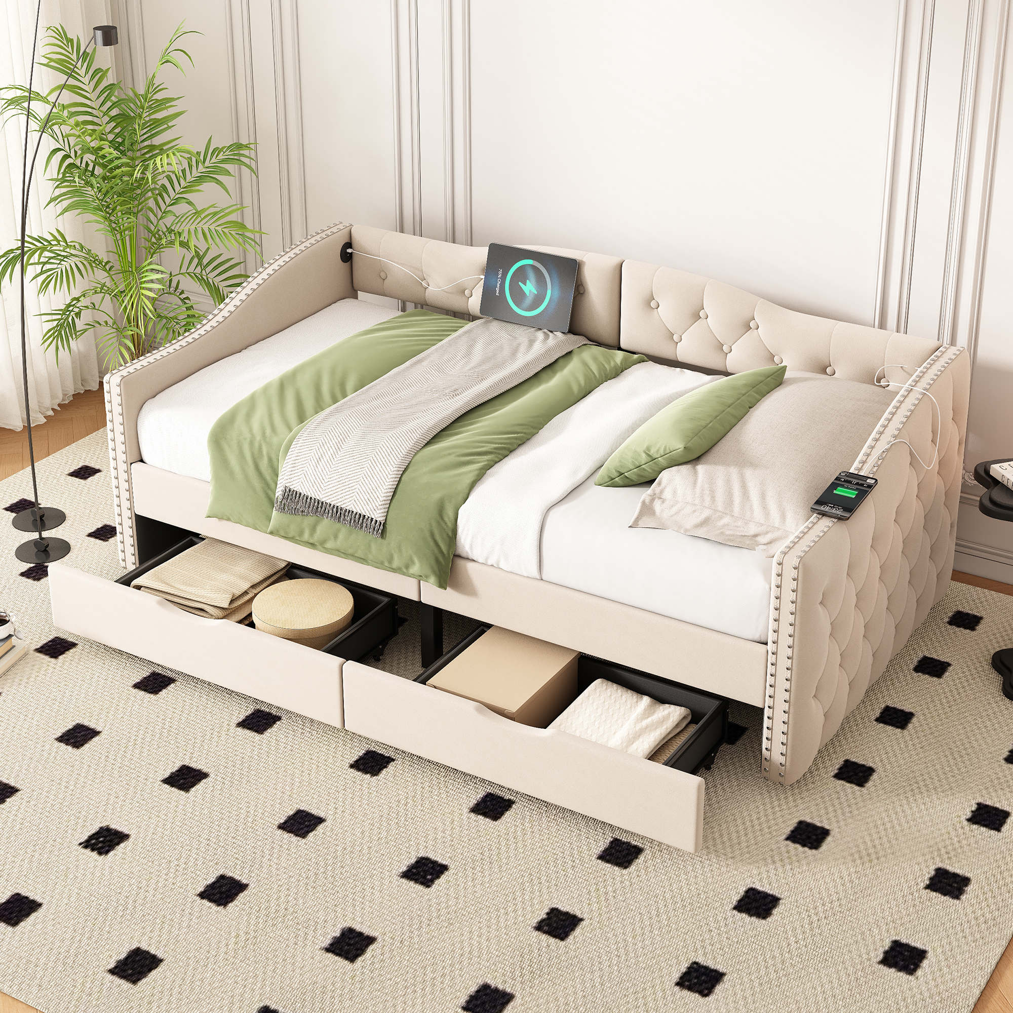 Upholstered Daybed With Storage Drawers