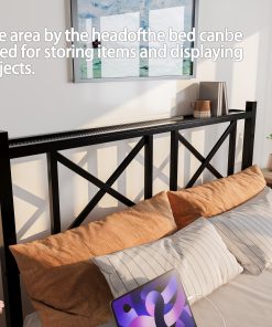 Queen Size Floating Bed Frame with Headboard and Storage