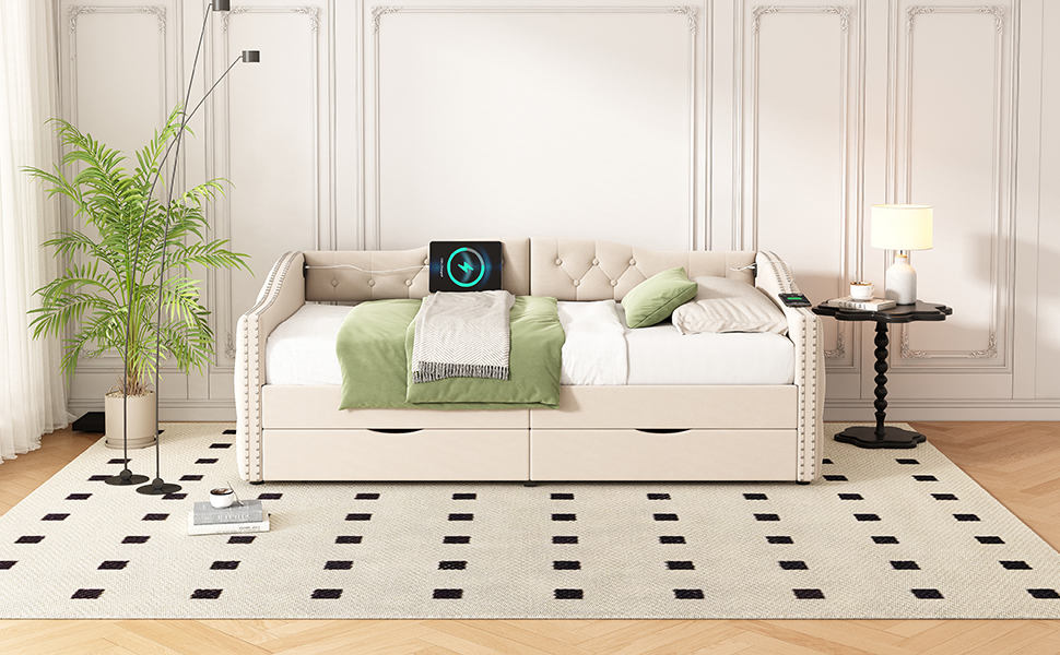 Upholstered Daybed With Storage Drawers