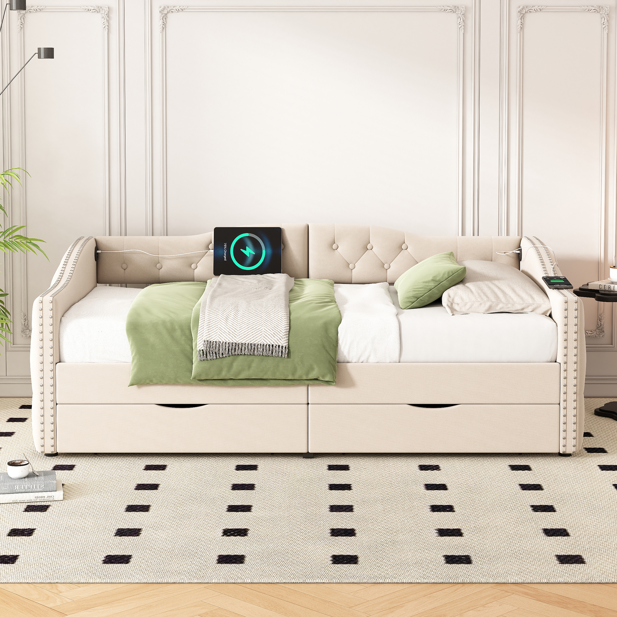 Upholstered Daybed With Storage Drawers