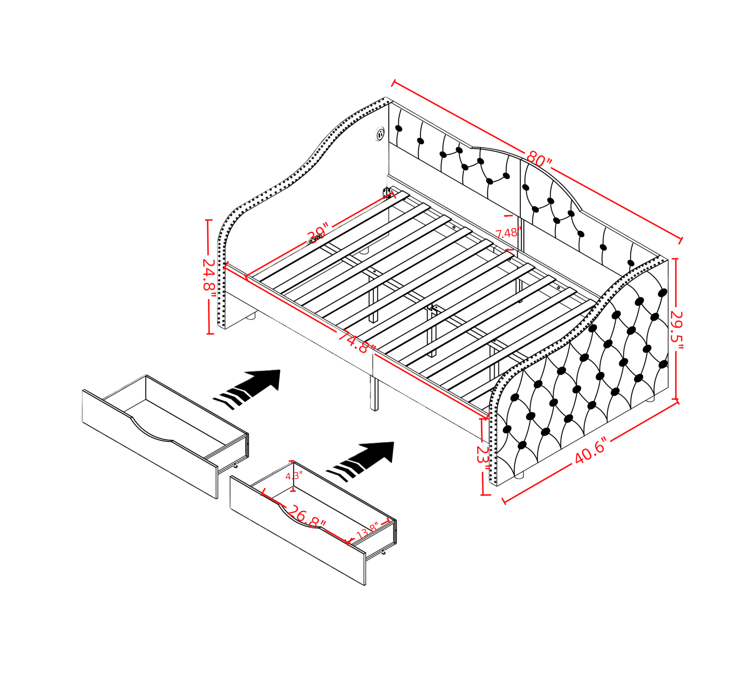 Upholstered Daybed With Storage Drawers