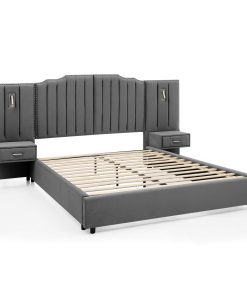 Queen Size Upholstered Bed Frame With Velvet Fabric