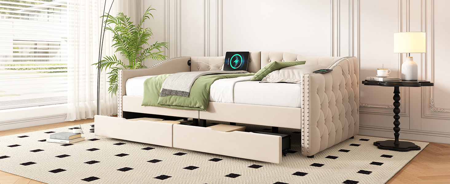 Upholstered Daybed With Storage Drawers