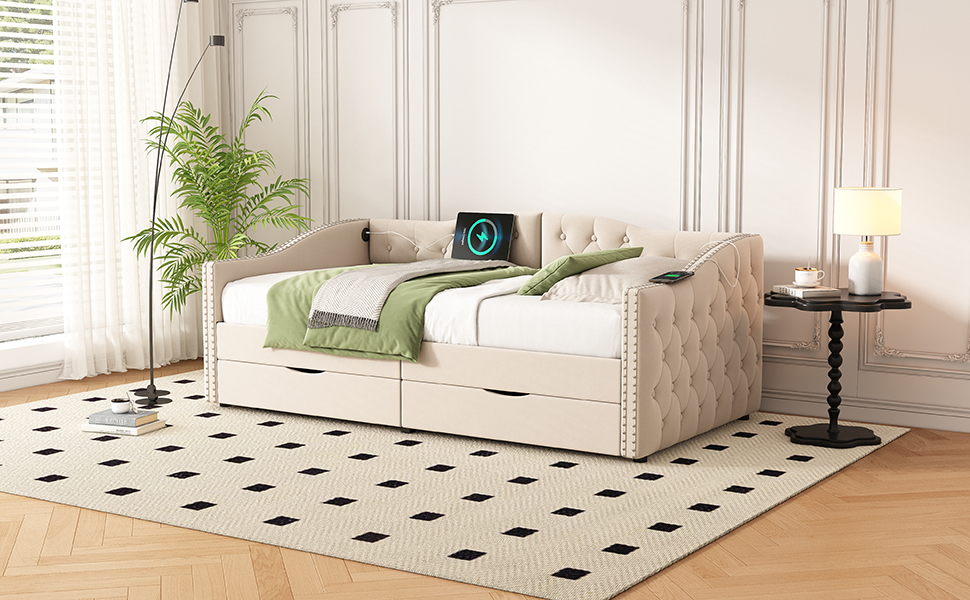 Upholstered Daybed With Storage Drawers
