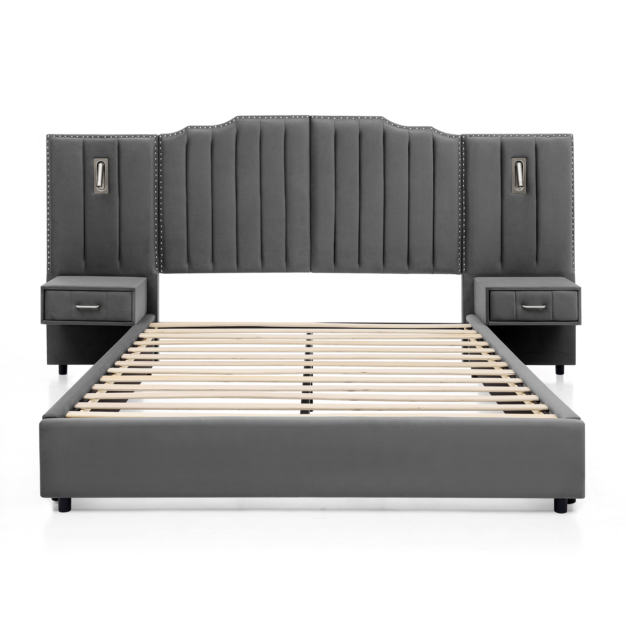Queen Size Upholstered Bed Frame With Velvet Fabric