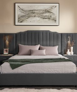 Queen Size Upholstered Bed Frame With Velvet Fabric