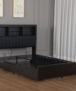 King Bed Frame with High Storage Headboard