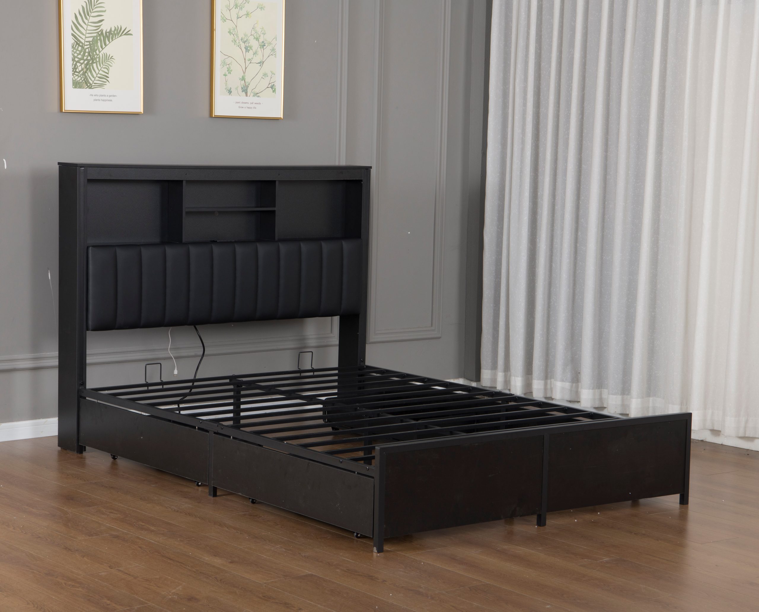 King Bed Frame with High Storage Headboard