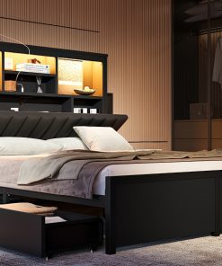 Queen Bed Frame with High Storage Headboard