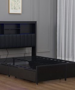Queen Bed Frame with High Storage Headboard