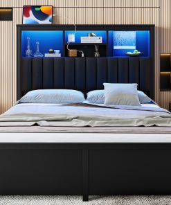 Queen Bed Frame with High Storage Headboard