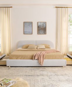 King Size Upholstered Bed Frame with Drawers