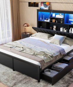 Queen Bed Frame with High Storage Headboard