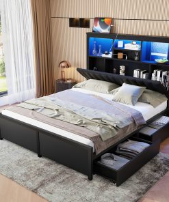 Queen Bed Frame with High Storage Headboard