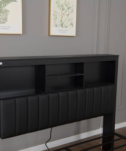 King Bed Frame with High Storage Headboard