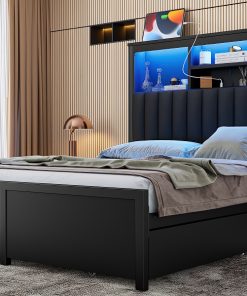 Queen Bed Frame with High Storage Headboard