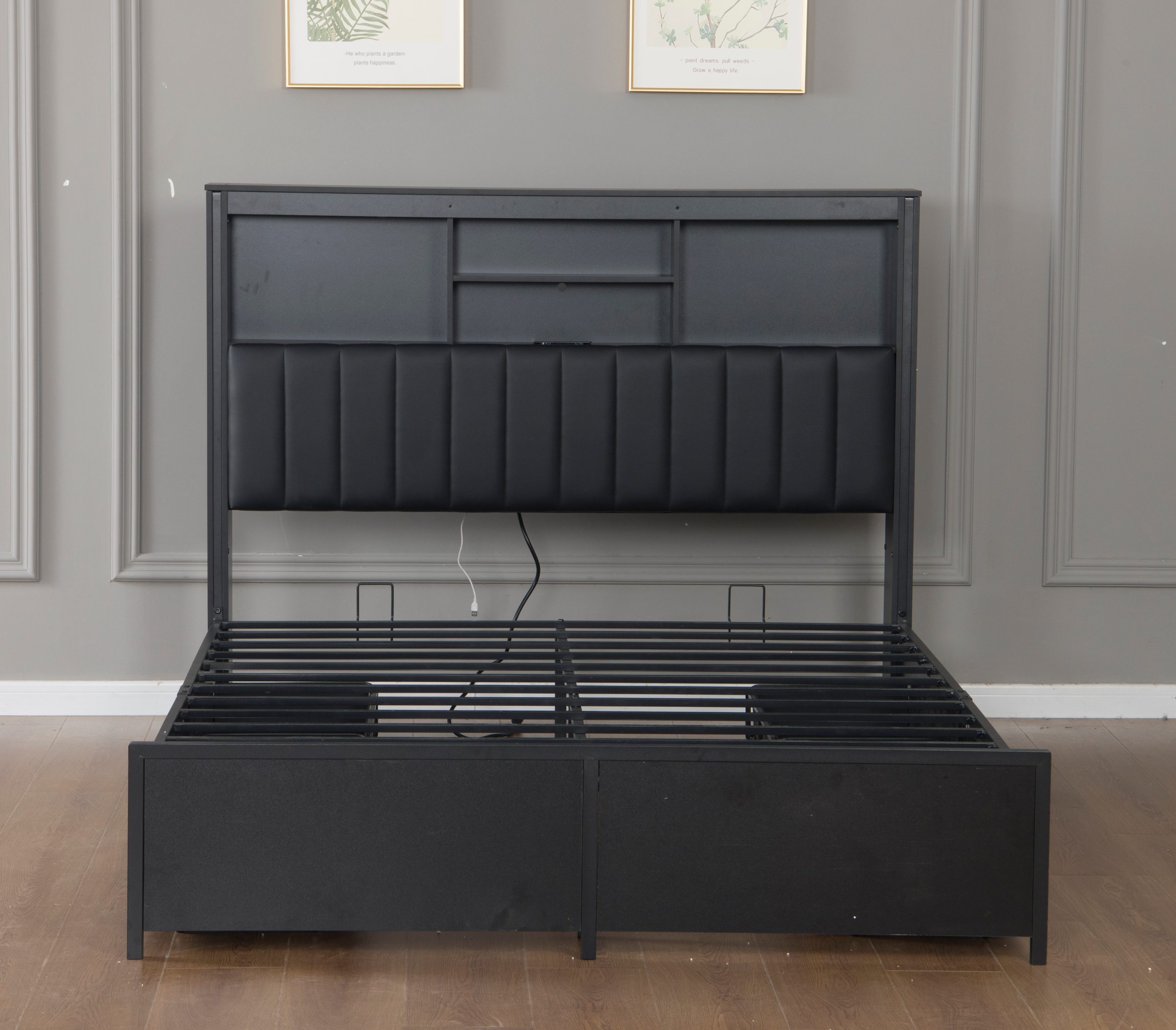 Queen Bed Frame with High Storage Headboard