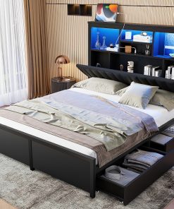 Queen Bed Frame with High Storage Headboard
